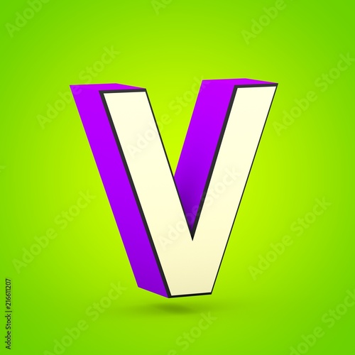 Superhero violet and beige letter V uppercase isolated on lime background.