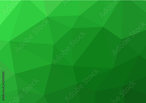 Green background with triangular polygons.Abstract low poly pattern. Polygonal vector template.Modern illustration for invitation cards,postcards,banners,cover design,flyers, labels.posters, web sites
