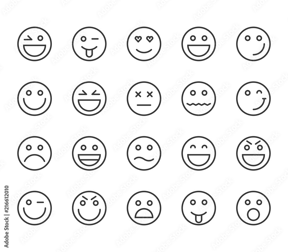 Set of Emoji Emoticons Icons Vector Editable Stroke. 48x48 Pixel Perfect. Set of Emoji Emoticons Icons Vector Editable Stroke. 48x48 Pixel Perfect.