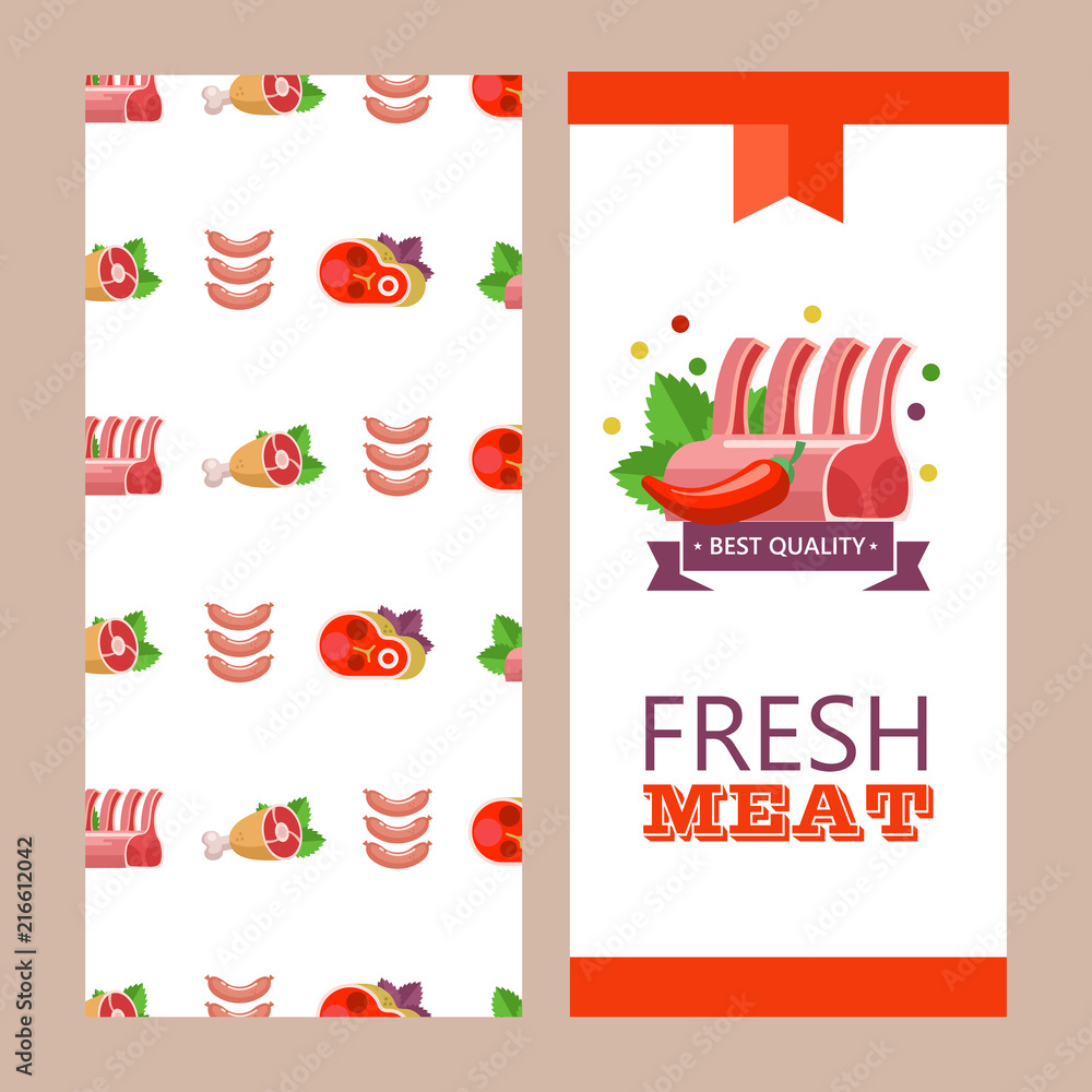 Fresh meat. Vector illustration. Environmentally friendly product. Farm products.