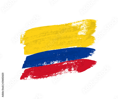Columbian flag made of brush strokes. Vector grunge flag of Columbia isolated on white background.