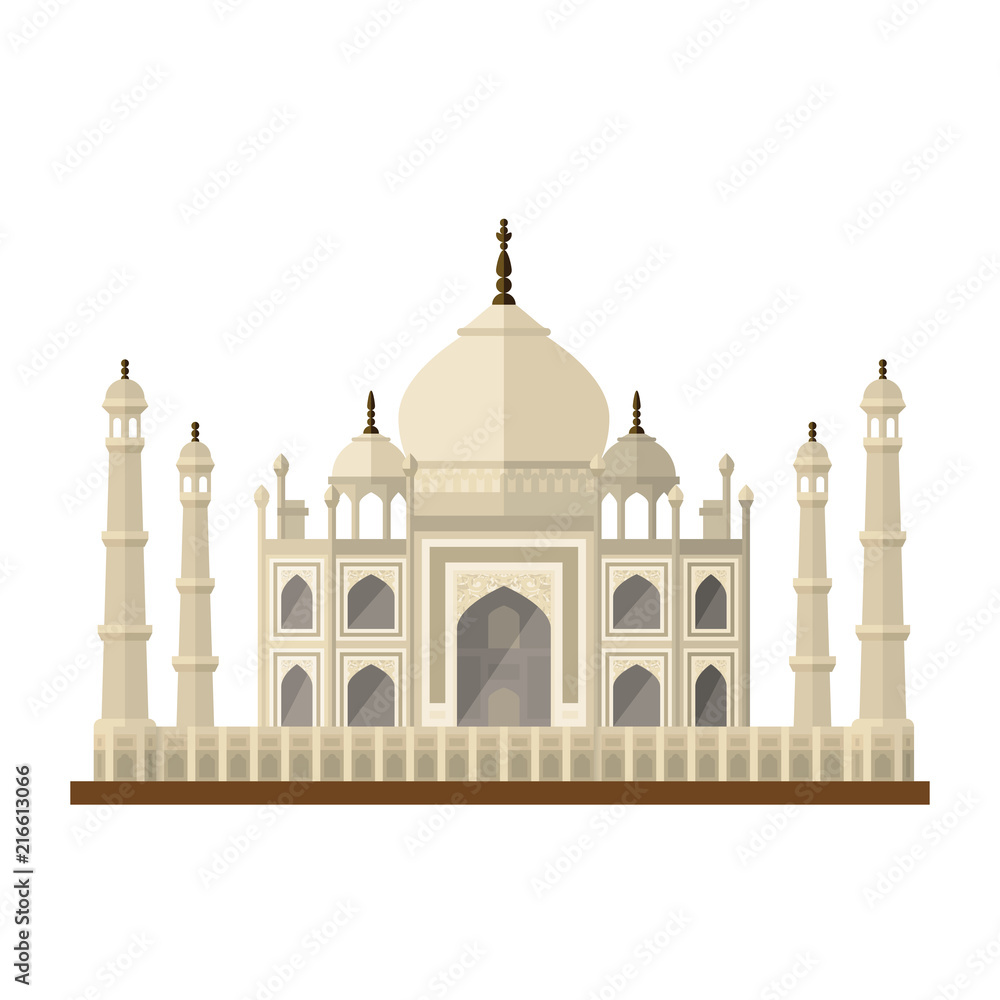 Taj Mahal monument at Agra, India flat design vector icon