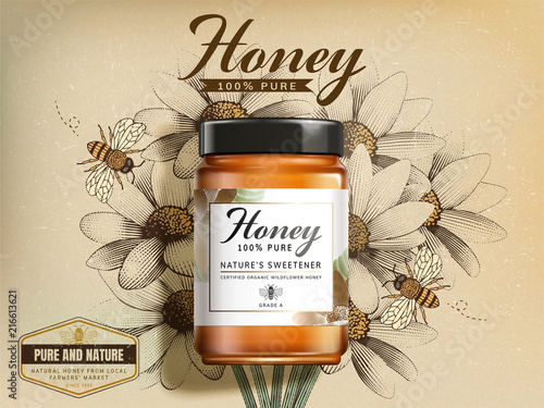 Top view of wildflower honey jar