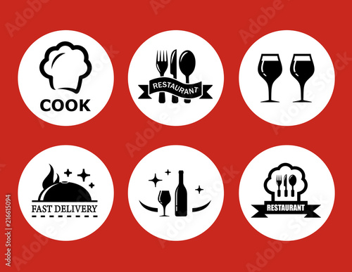food icons for restaurant on red background