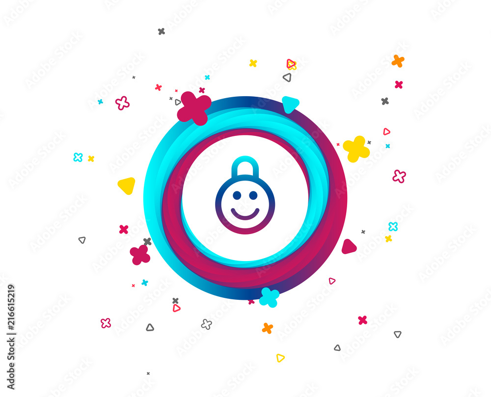 Naklejka Child lock icon. Locker with smile symbol. Child protection. Colorful button with icon. Geometric elements. Vector