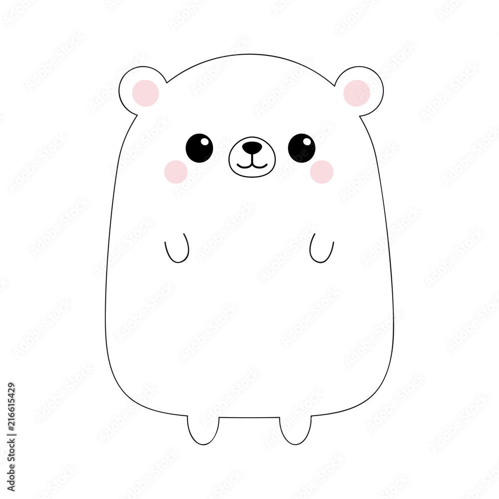 White bear face head body. Black contour silhouette. Doodle linear sketch.  Pink cheeks. Kawaii animal. Cute cartoon grizzly character. Funny baby. Love  card. Flat design. White background Isolated. Stock Vector | Adobe