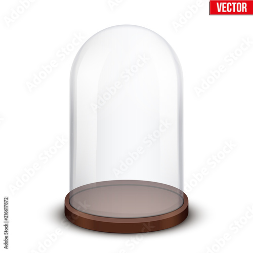 Glass dome. Platform for showing your product or idea. Classic shape. Vector Illustration isolated on white background.