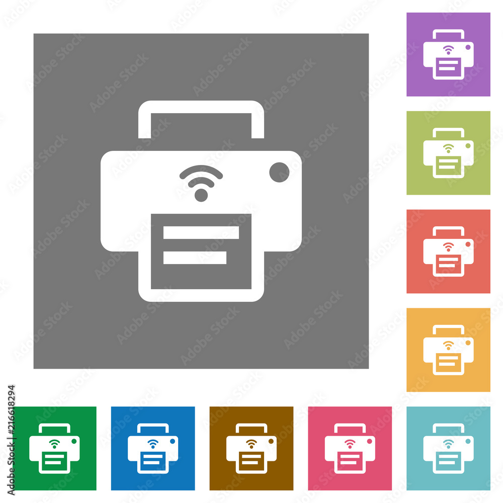 Wireless printer square flat icons Wireless printer square flat icons