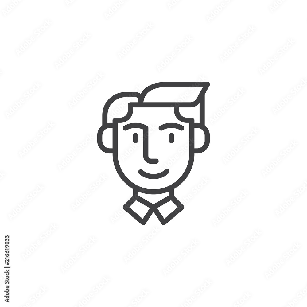 Happy Man face outline icon. linear style sign for mobile concept and web design. Employee person simple line vector icon. Symbol, logo illustration. Pixel perfect vector graphics Happy Man face outline icon. linear style sign for mobile concept and web design. Employee person simple line vector icon. Symbol, logo illustration. Pixel perfect vector graphics