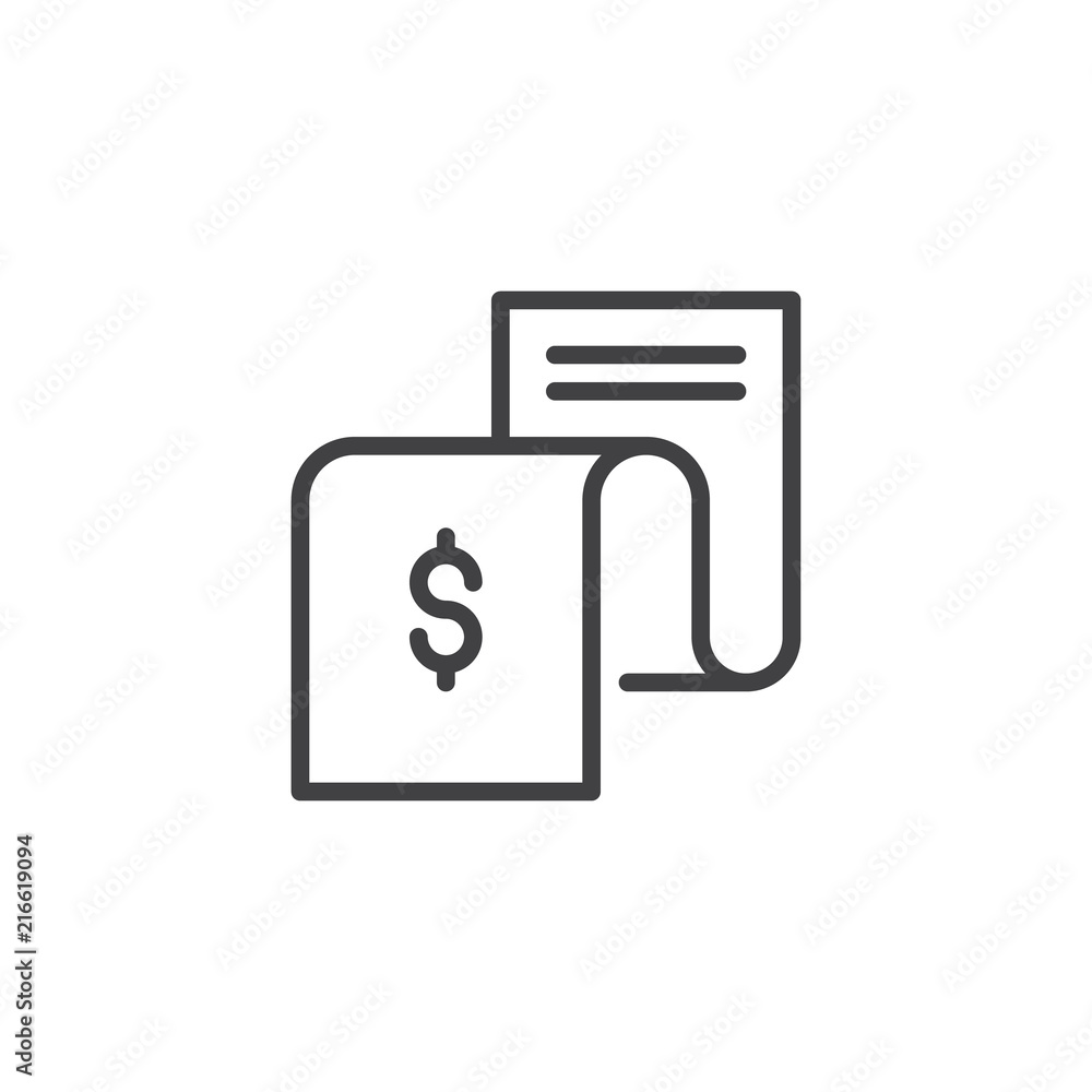 Payment and billing invoice outline icon. linear style sign for mobile concept and web design. Money Invoice simple line vector icon. Symbol, logo illustration. Pixel perfect vector graphics Payment and billing invoice outline icon. linear style sign for mobile concept and web design. Money Invoice simple line vector icon. Symbol, logo illustration. Pixel perfect vector graphics