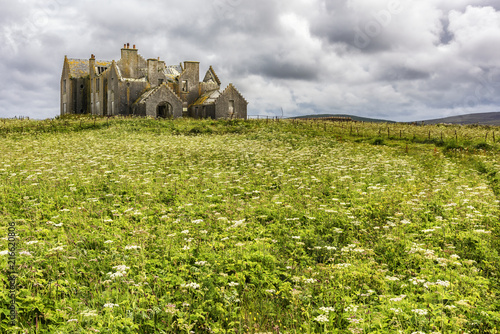 The abandoned ruins of Vallay House, Vallay Strand, North Uist