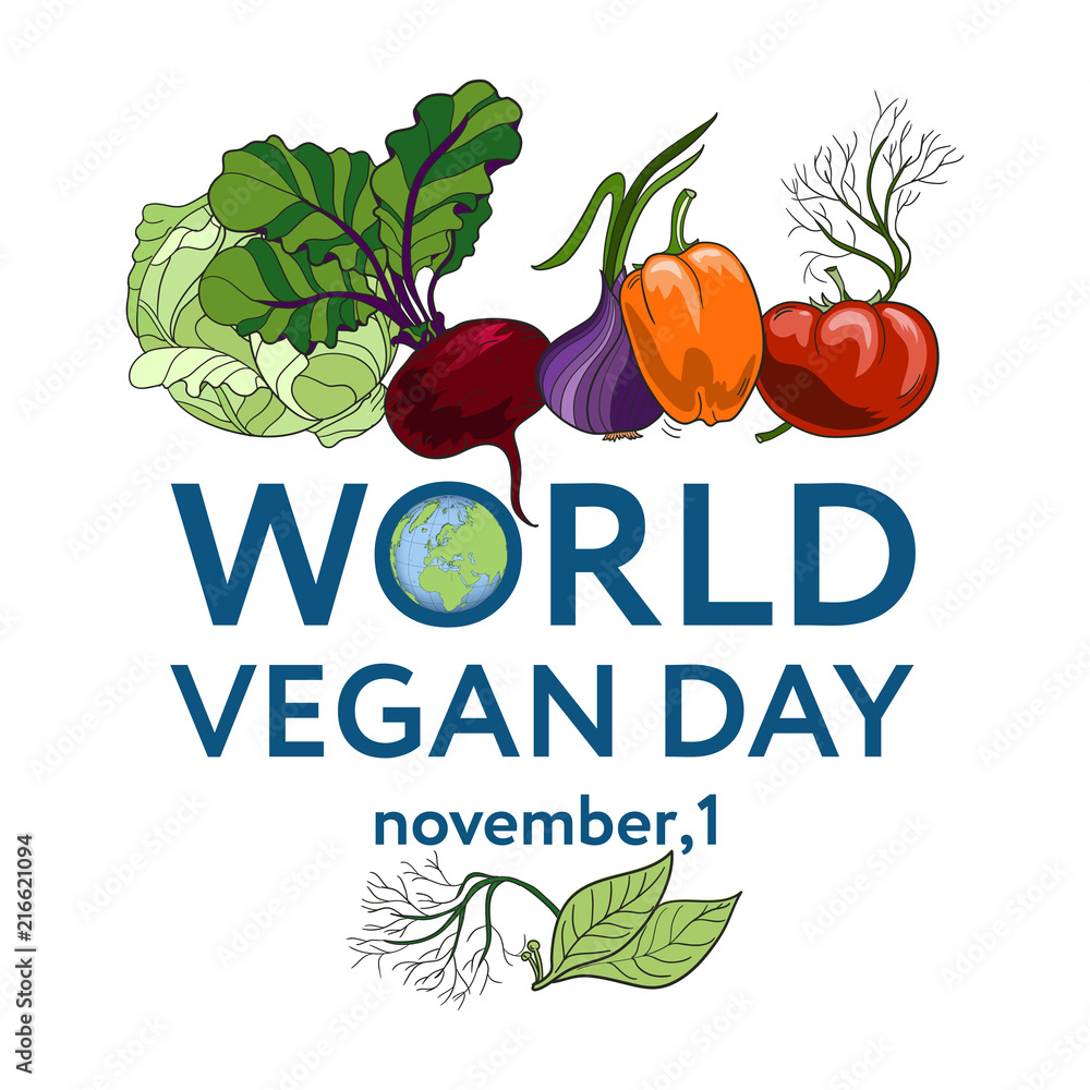 World Vegan Day. Vector illustration a background with vegetables, including tomato, carrot, pepper, onion, dill, beetroot, bay leaf World Vegan Day. Vector illustration a background with vegetables, including tomato, carrot, pepper, onion, dill, beetroot, bay leaf