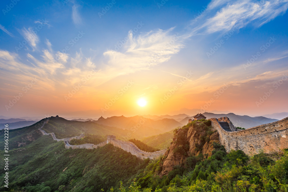 The Great Wall of China at sunrise,panoramic view