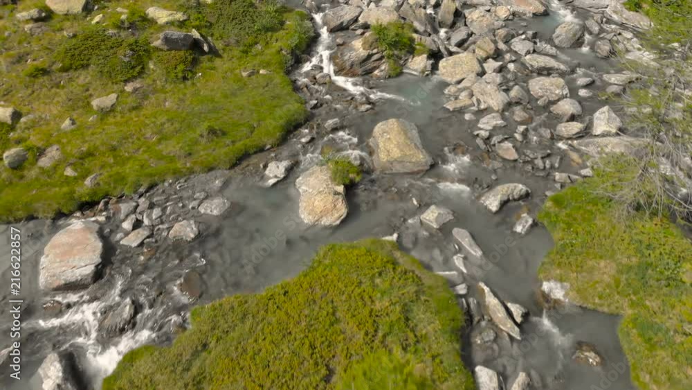 Aerial Drone View of Mountain Landscape with Green Fields River and Blue Sky in Italy Aerial Drone View of Mountain Landscape with Green Fields River and Blue Sky in Italy