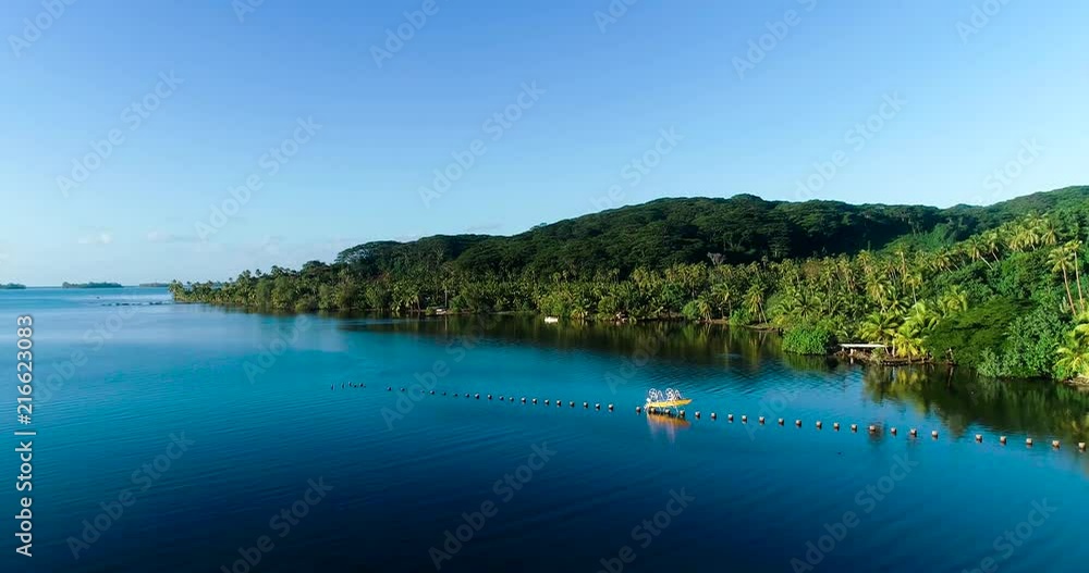 fishing boat in a tropical landscape, French Polynesia fishing boat in a tropical landscape, French Polynesia