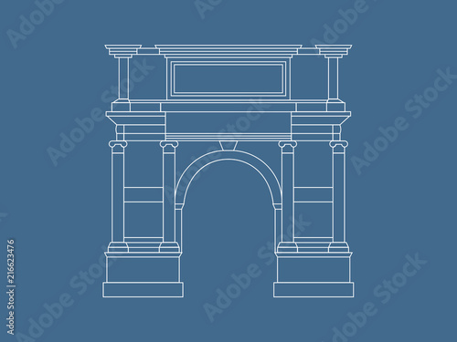 Triumphal arch white outline icon on blue background, vector eps10 illstration