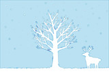 冬の木とトナカイのイラスト