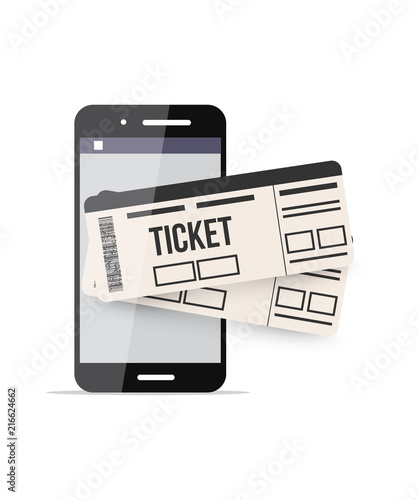 Smartphone with air tickets on the screen. Vector online technology illustration.