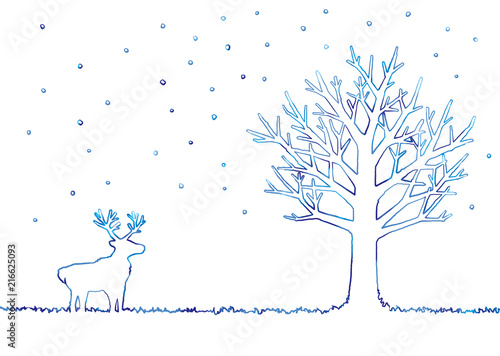 冬の木とトナカイのイラスト Stock Illustration Adobe Stock