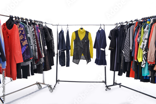 Set of different clothes for females on hanger