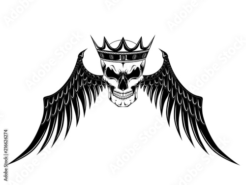 Skull with wings and crown.