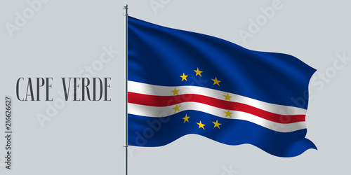 Cape Verde waving flag on flagpole vector