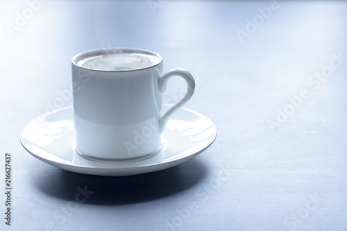White coffee mug with steam top