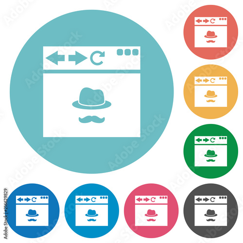 Browser incognito window flat round icons