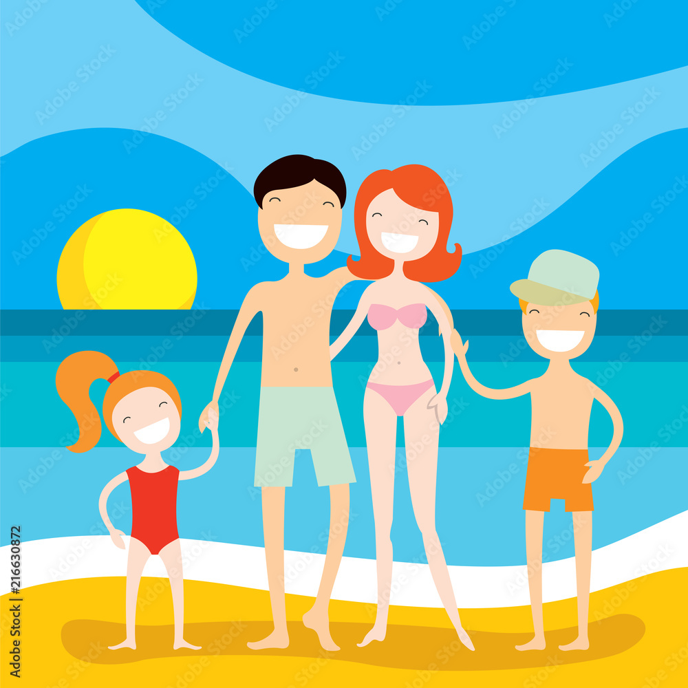 Happy family on the beach. Summer vacation, holidays by the sea
