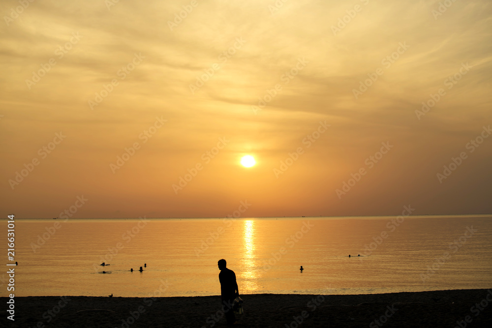 The sea the morning  amidst the clouds and the sky is beautiful quiet atmosphere feeling lonely