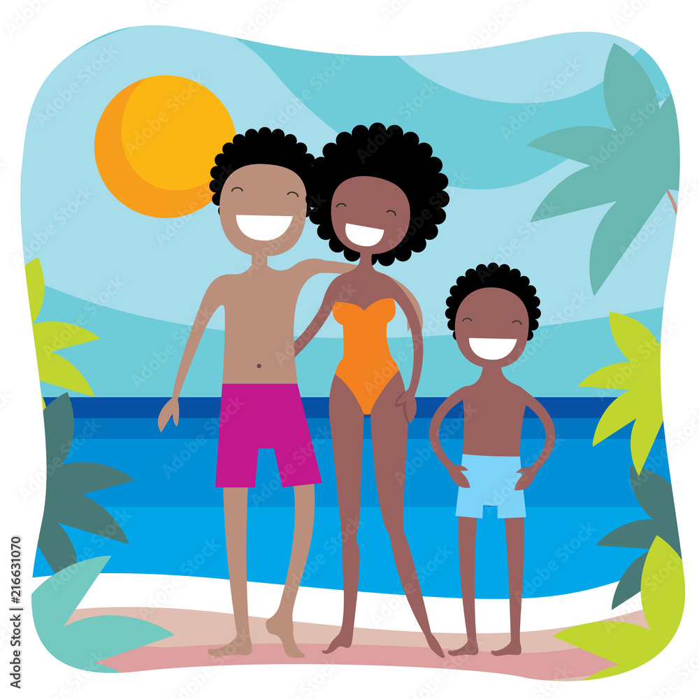 Happy African American family on the beach. Summer holidays,vacation theme