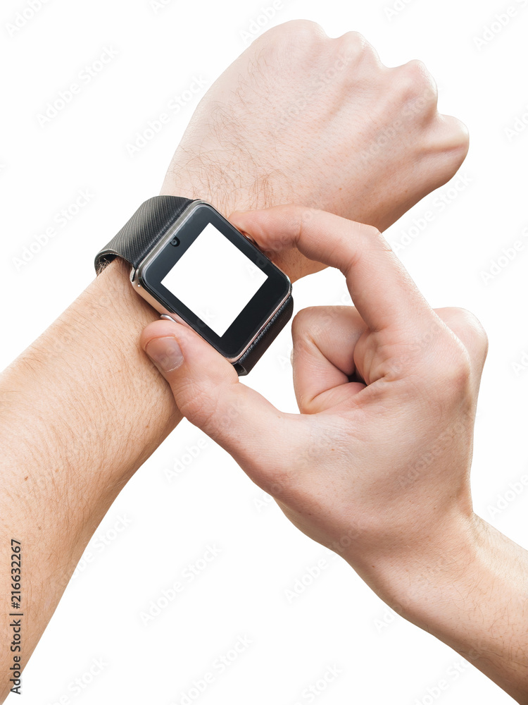 Hands of a man using smart wristwatch, mockup Hands of a man using smart wristwatch, mockup