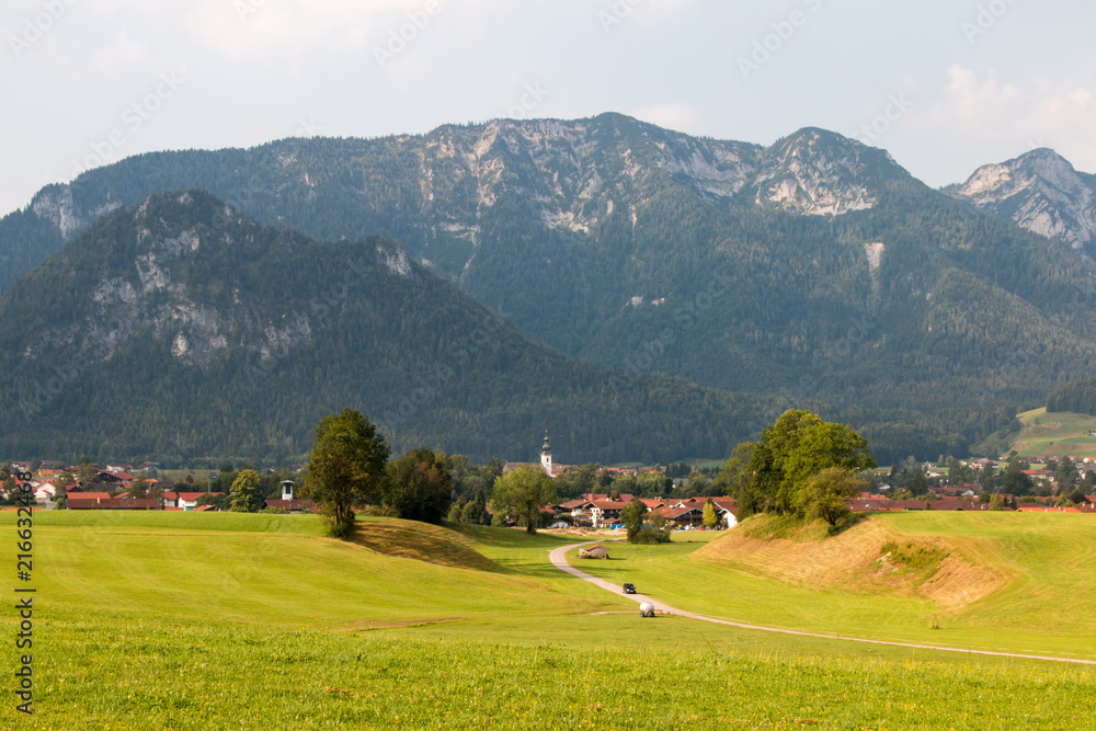 Inzell, Germany - August 5, 2018: View of the municipality of Inzell in Bavaria with the Alps in the background.