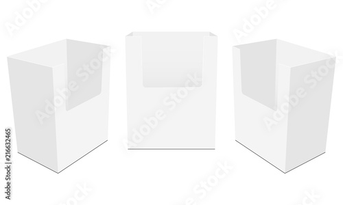 Set of countertop display boxes mockups isolated on white background. Vector illustration