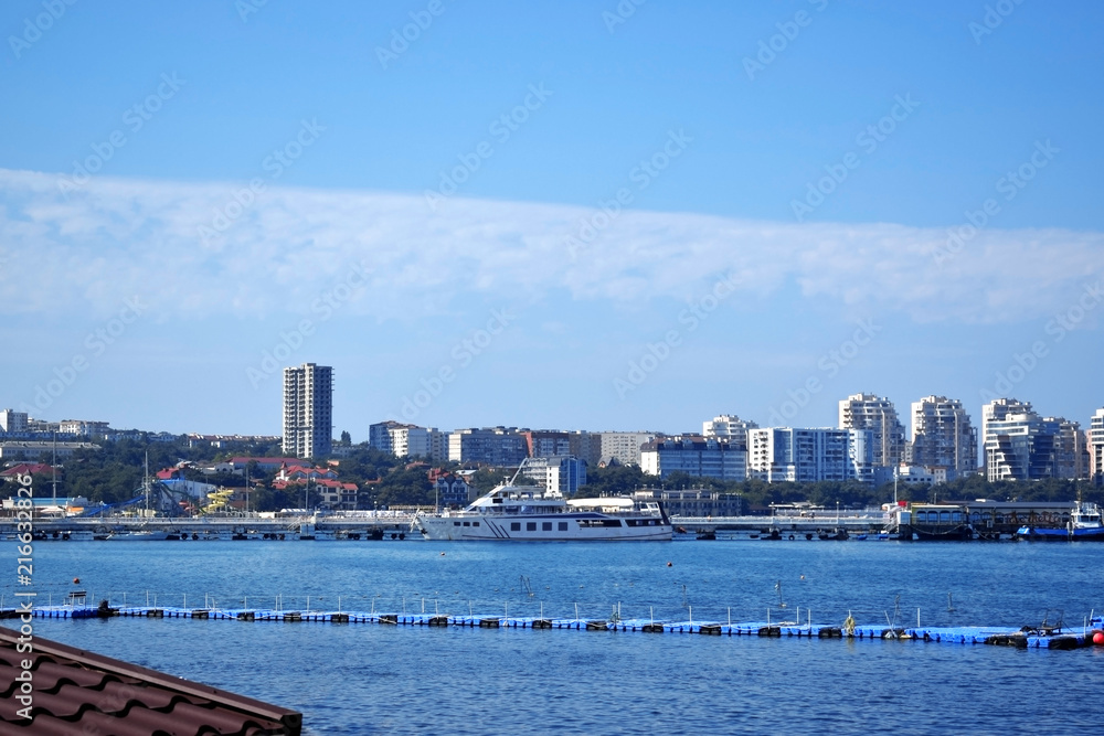 Gelendzhik, Russia - June 28, 2018: The view of the eastern part of the town from the embankment