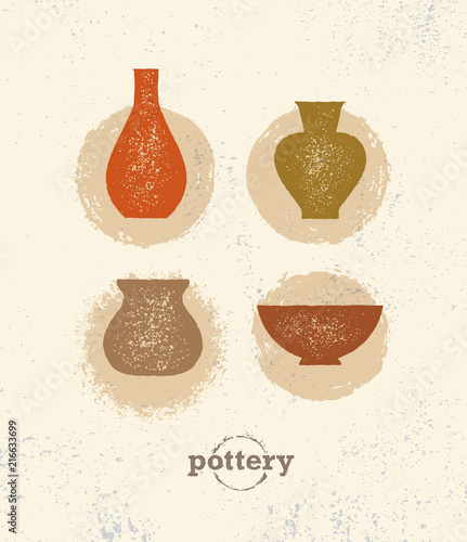 Handmade Clay Pottery Workshop. Artisanal Creative Craft Sign Concept. Organic Illustration On rough background