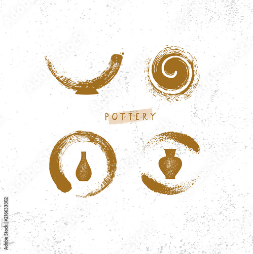 Handmade Clay Pottery Workshop. Artisanal Creative Craft Sign Concept. Organic Illustration On rough background