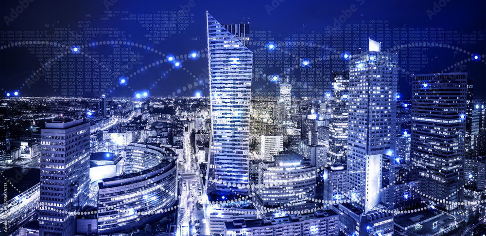 Network business conection system on cityscape background Network business conection system on cityscape background