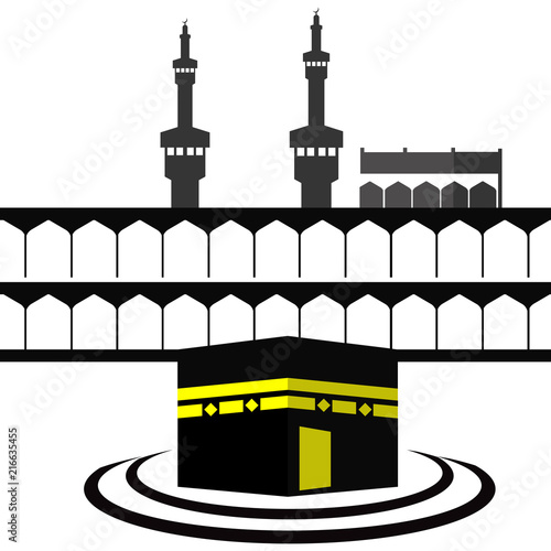 makkah kaaba hajj umrah logo design with text space for background, vector illustration