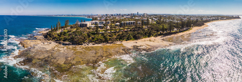 Aerial drone view of Shelly Beach at Caloundra, Sunshine Coast, Australia