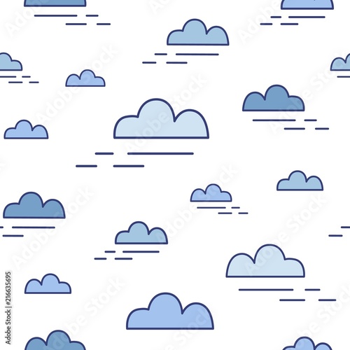 Modern seamless pattern with clouds of different size in sky. Decorative back...