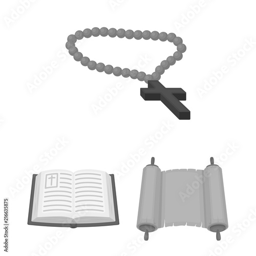 Religion and belief monochrome icons in set collection for design. Accessories, prayer vector symbol stock web illustration.