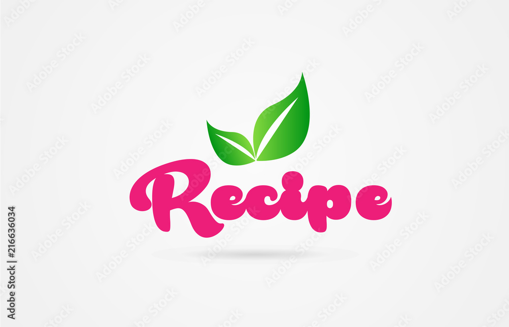 Fototapeta premium recipe pink green leaf word text logo icon