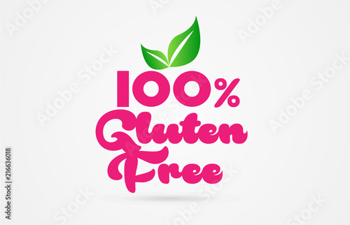 100% gluten free pink green leaf word text logo icon