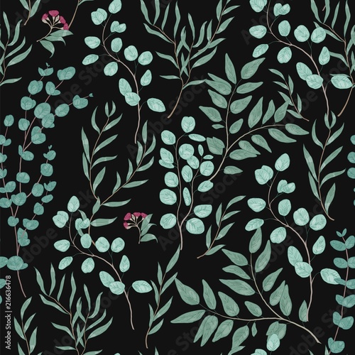 Vintage botanical seamless pattern with gorgeous eucalyptus branches, leaves ...