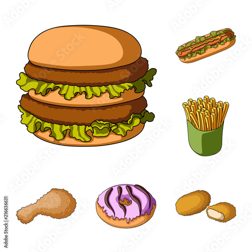 Fast food cartoon icons in set collection for design.Food from semi-finished products vector symbol stock web illustration.