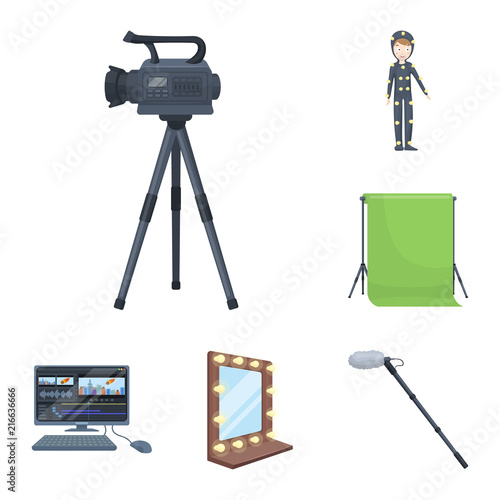 Making a movie cartoon icons in set collection for design. Attributes and Equipment vector symbol stock web illustration.