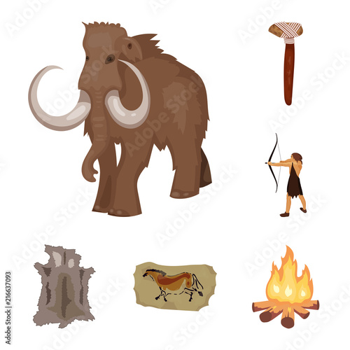 Life in the Stone Age cartoon icons in set collection for design. Ancient people vector symbol stock web illustration.