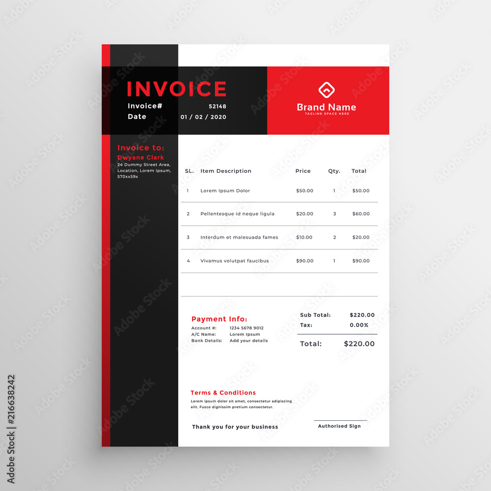 red invoice template design for your business red invoice template design for your business