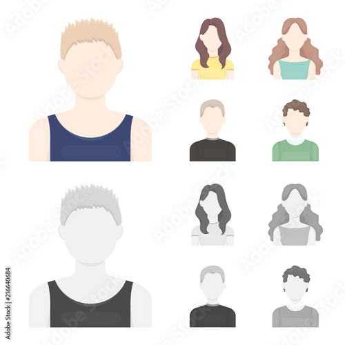 Girl with long hair, blond, curly, gray-haired man.Avatar set collection icons in cartoon,monochrome style vector symbol stock illustration web.